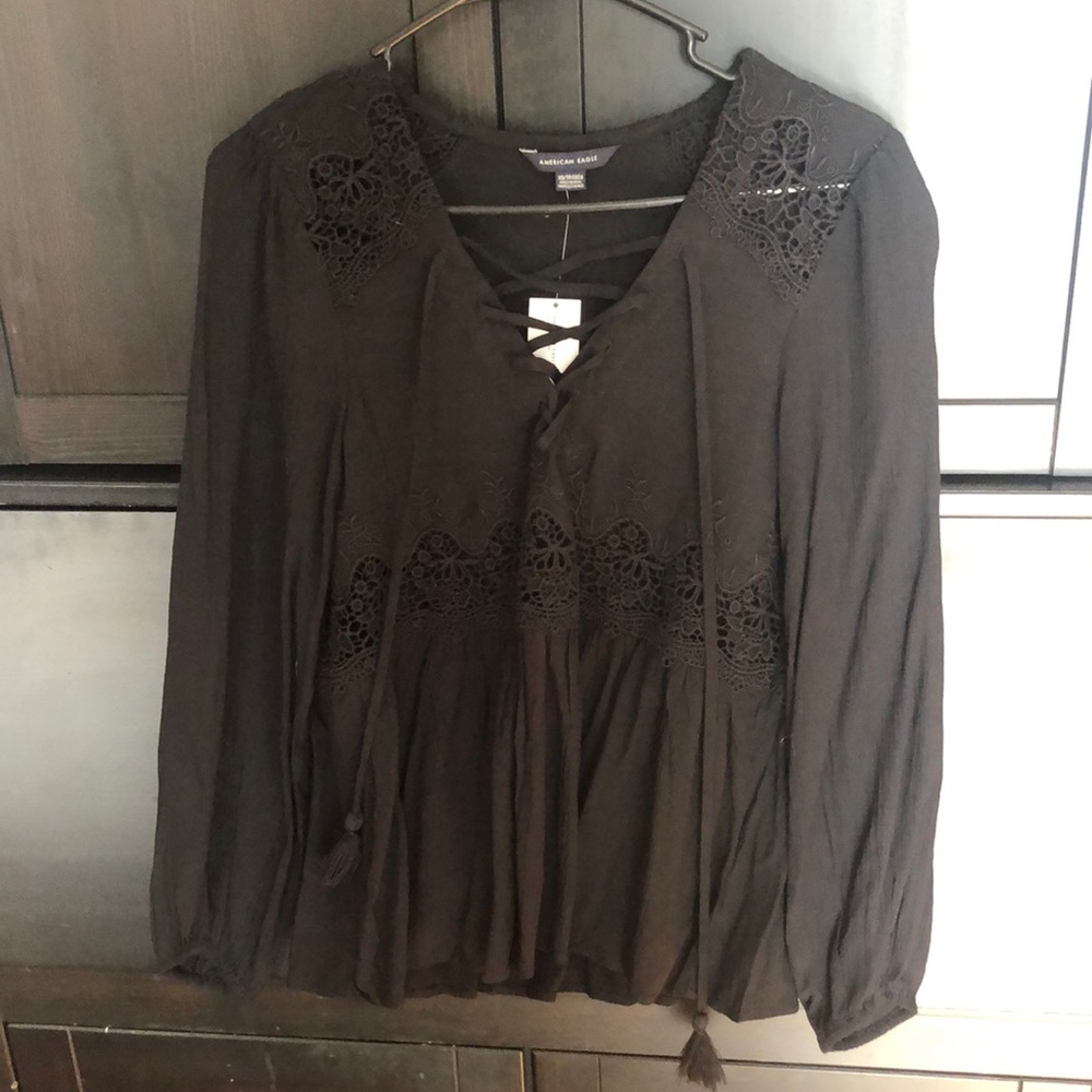 American Eagle long sleeve lace up top